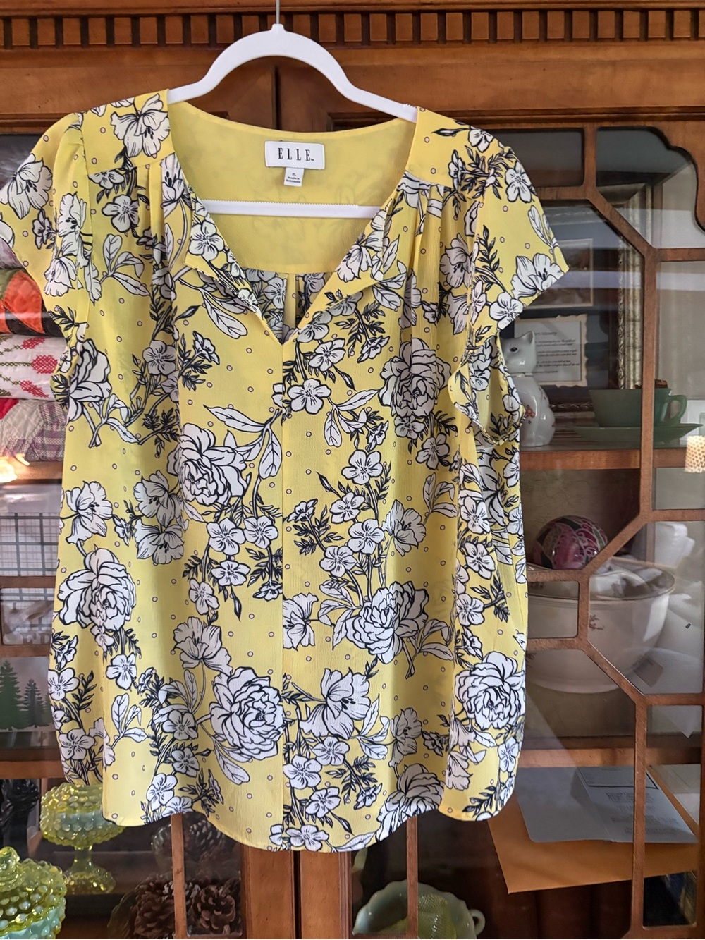 ELLE Yellow Floral Short-Sleeve Blouse